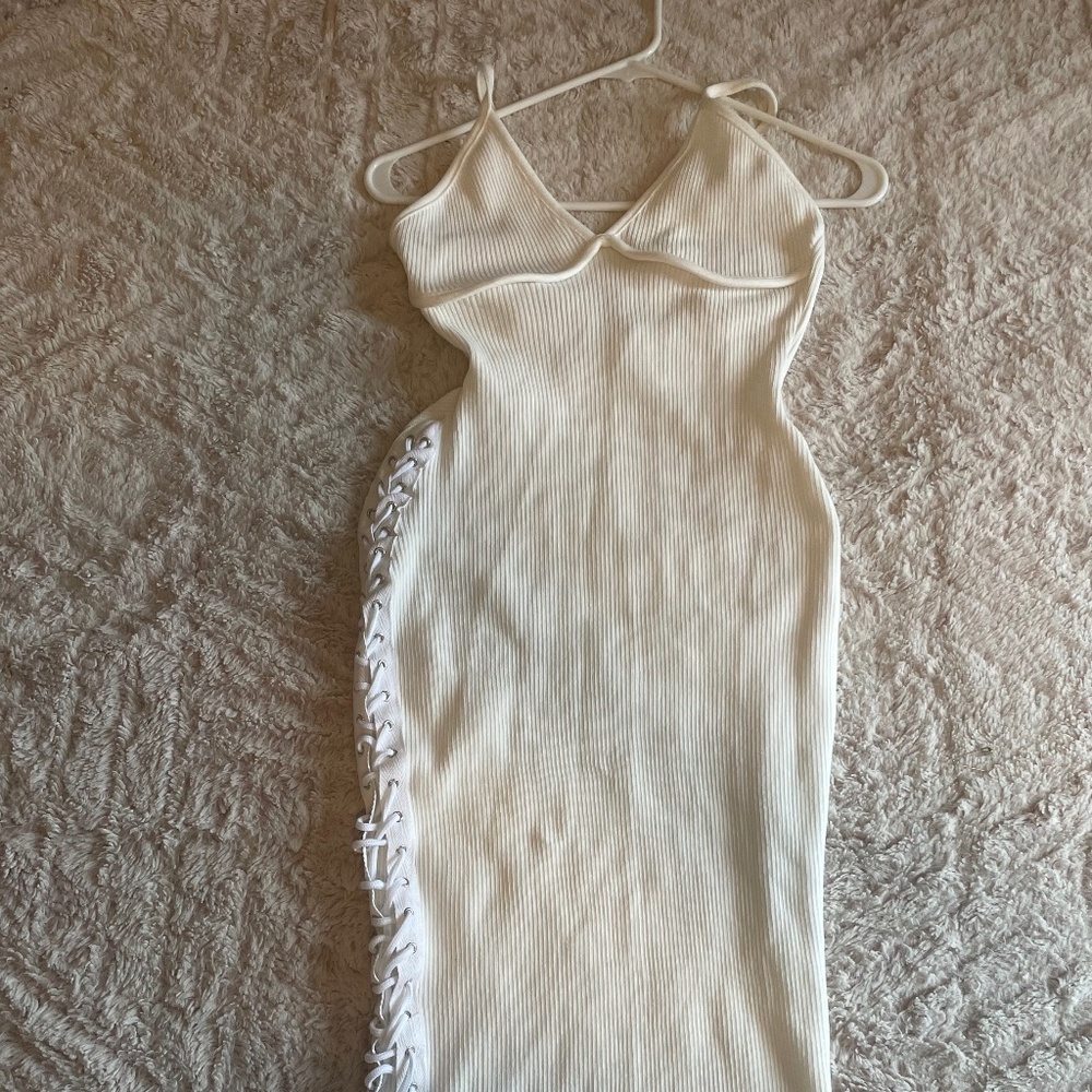 Fashion Nova- Long White Knit/ woven dress with tie sides